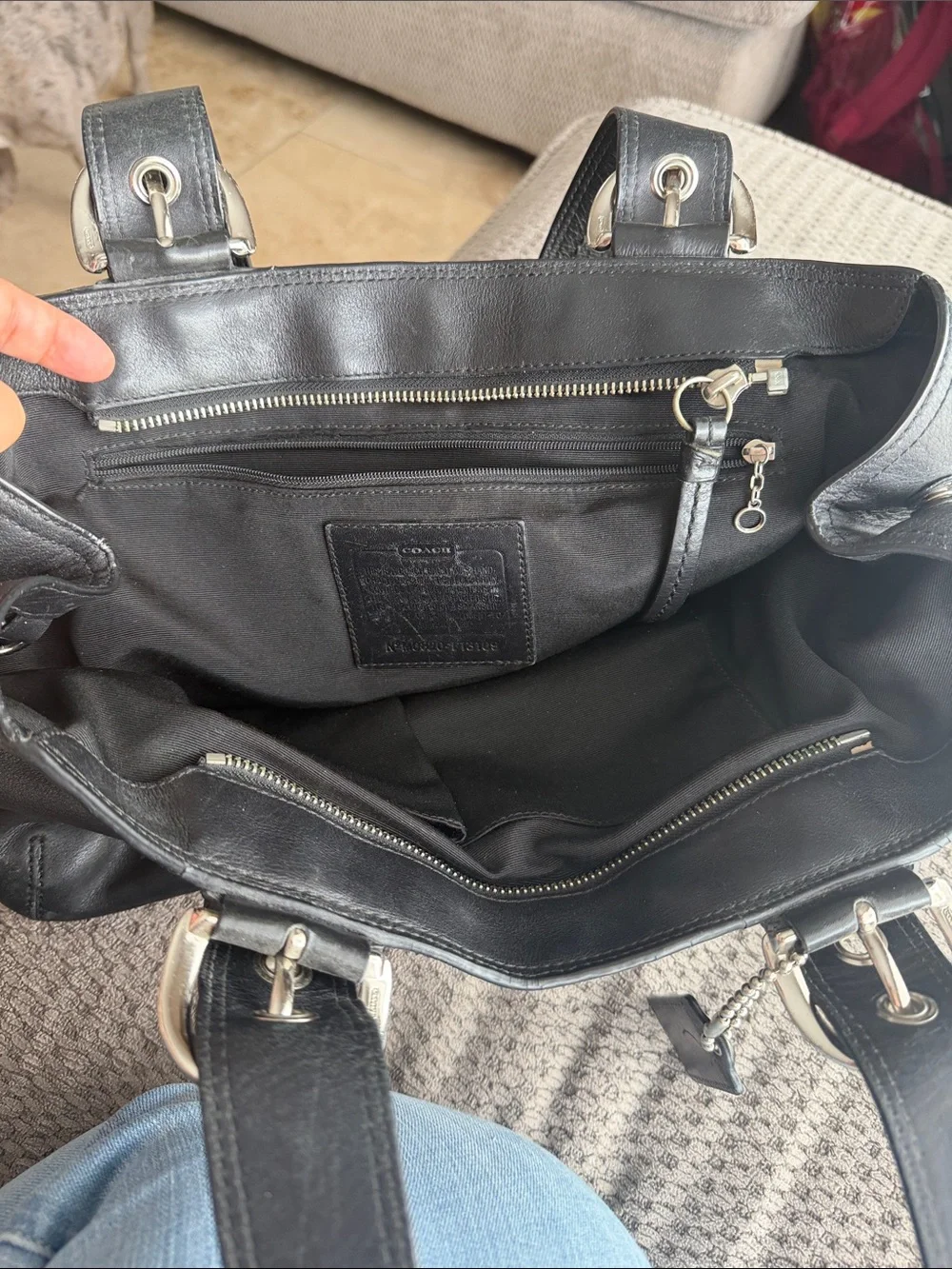 Classic Black Leather Hobo Tote with Silver Accents